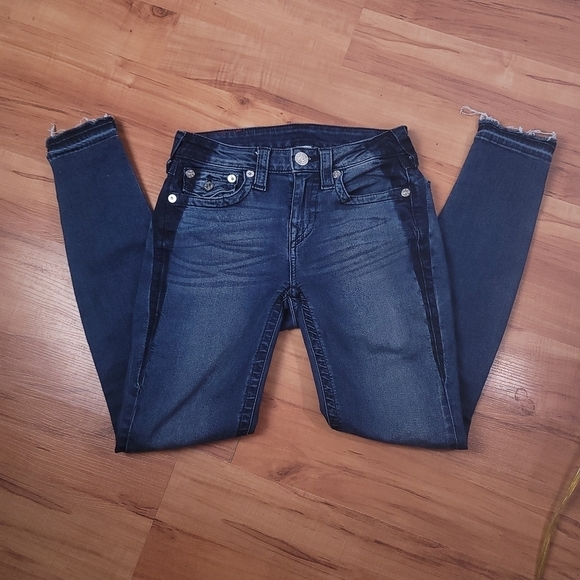 TRUE RELIGION  CURVY SKINNY FLP MIDNIGHT SN WASH RAW Hem Size26 - Picture 2 of 11